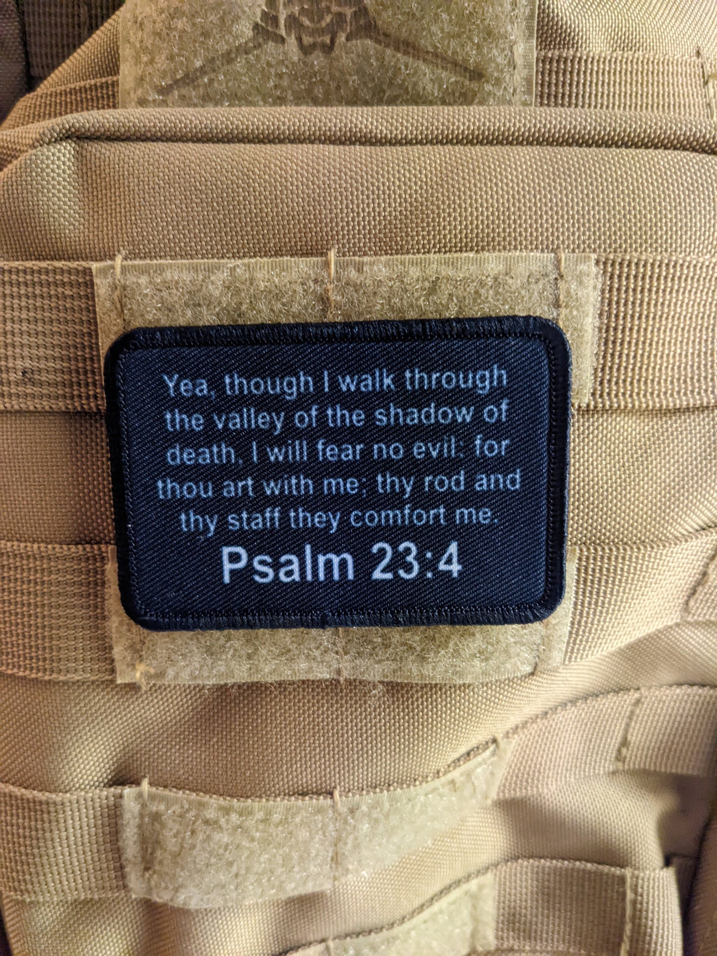 Bible verse Psalms 23:4 valley of the shadow of death 2"x3" removable morale patch with hook and loop for hat