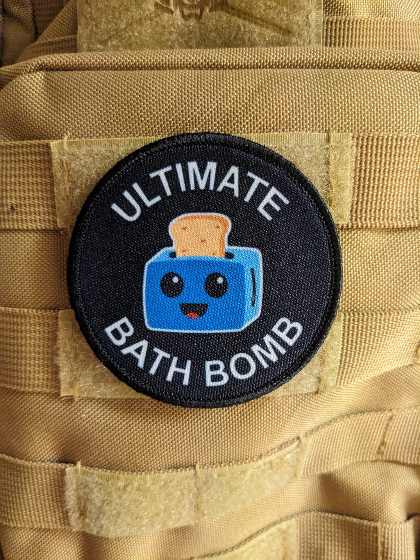 Ultimate bath bomb toaster meme 3" circle removable morale patch with hook and loop backing