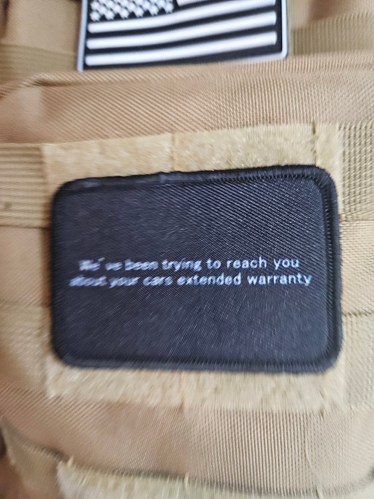 Car warranty prank 2"x3" morale patch with hook and loop backing