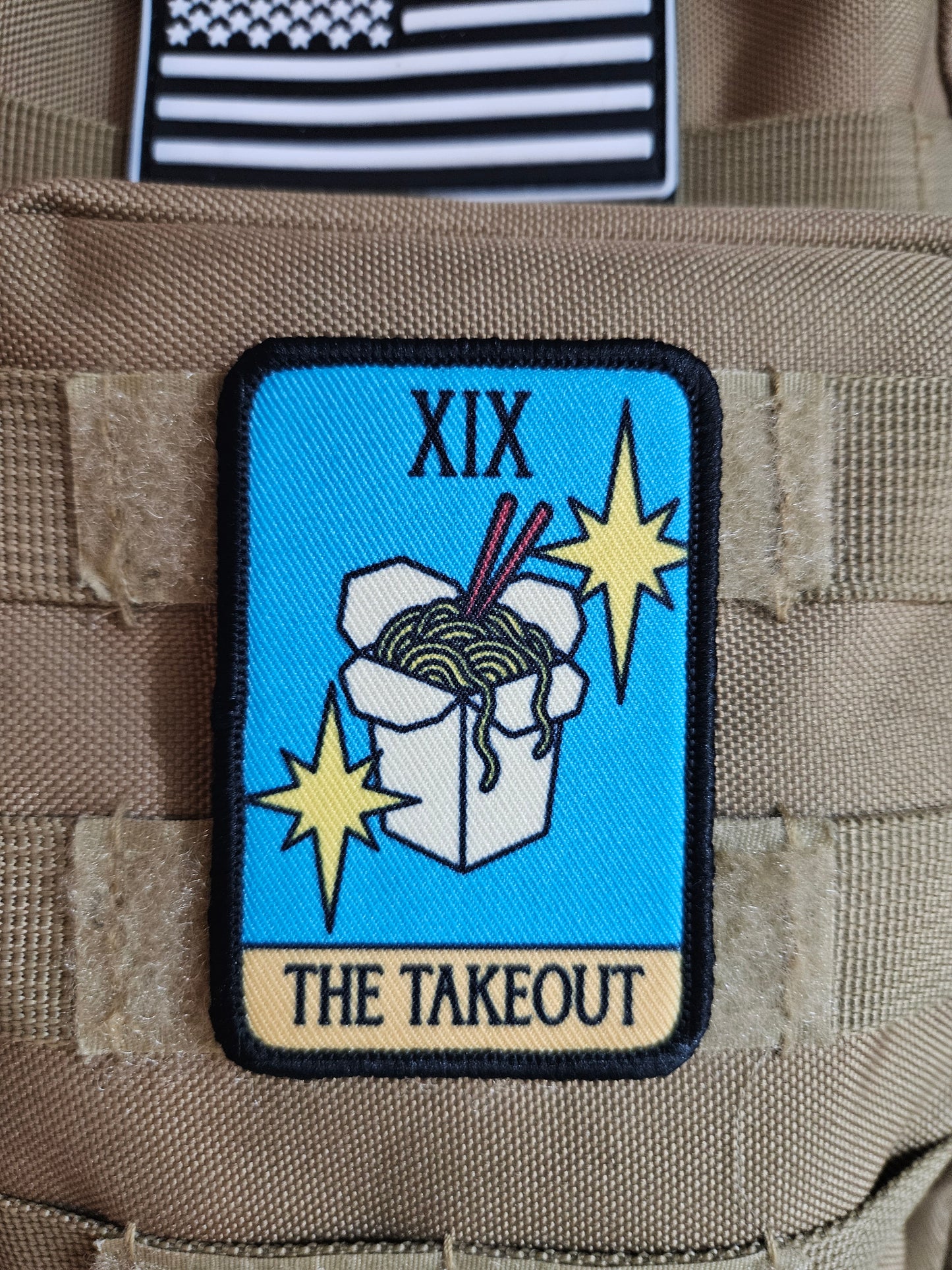 the Chinese Takeout tarot card funny meme 2"x3" morale patch with hook and loop backing education (Copy)