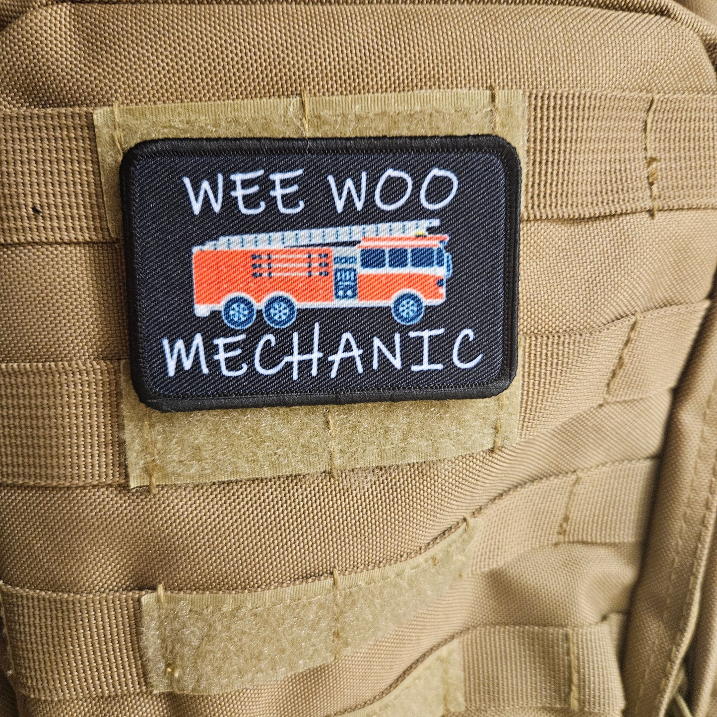 MECHANIC Wee woo mechanic fire engine firefighter EMT driver funny 2"x3" removable morale patch with hook and loop backing