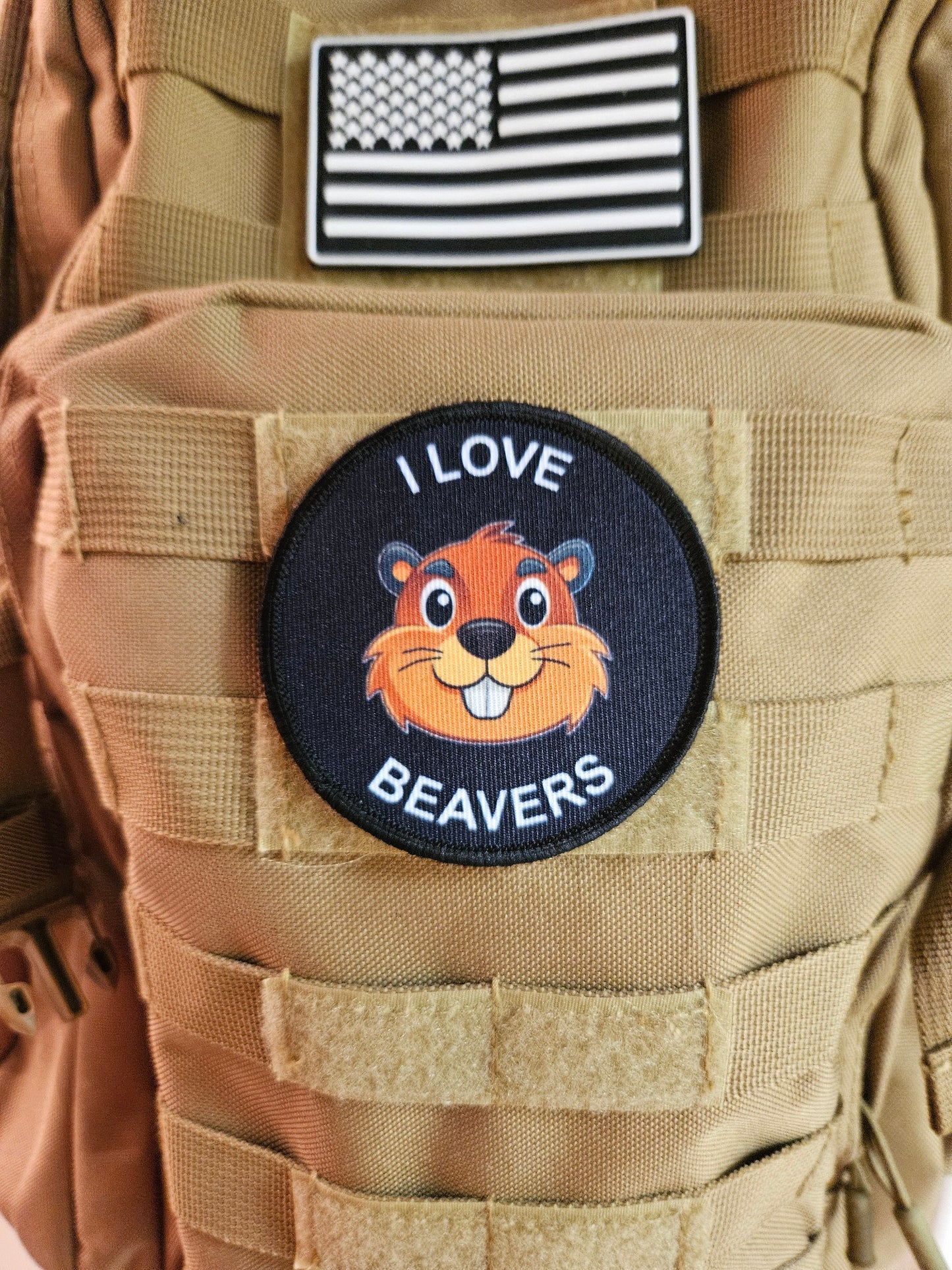 I love beavers meme 3" circle removable morale patch with hook and loop backing