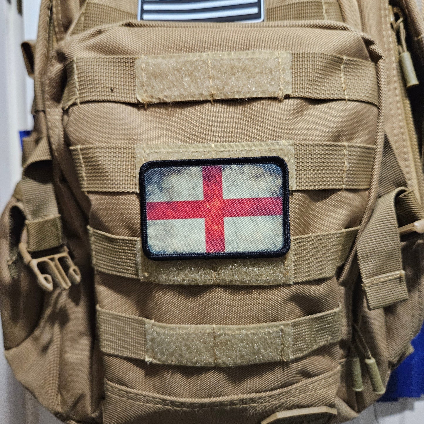 distressed English flag of saint George's 2"x3" morale patch with hook and loop backing
