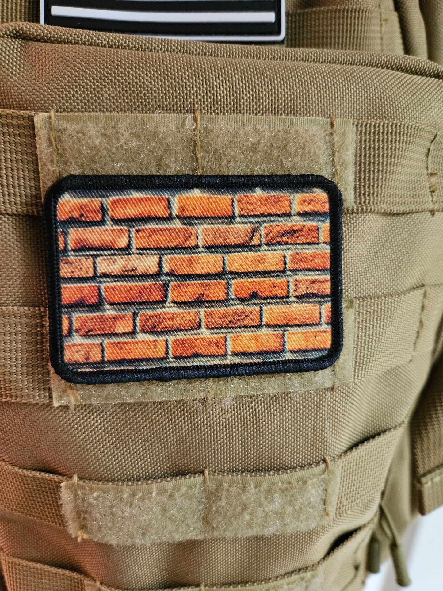 Brick wall build 2"x3" morale patch with hook and loop backing military joke meme