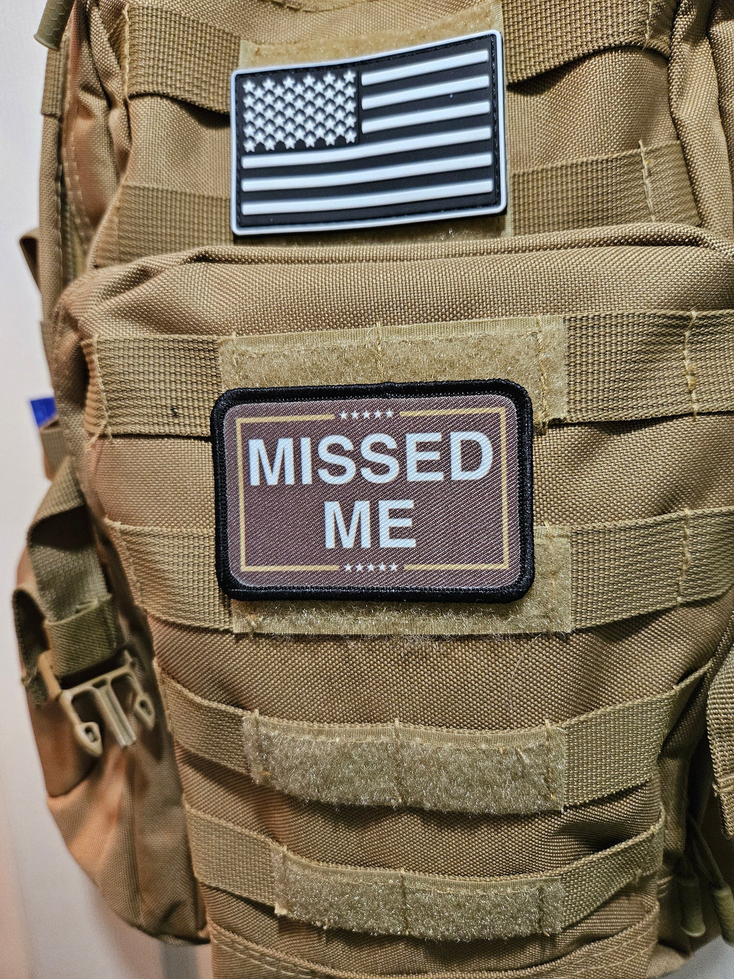 missed me 2024 coyote brown meme 2"x3" morale patch with hook and loop backing military joke meme