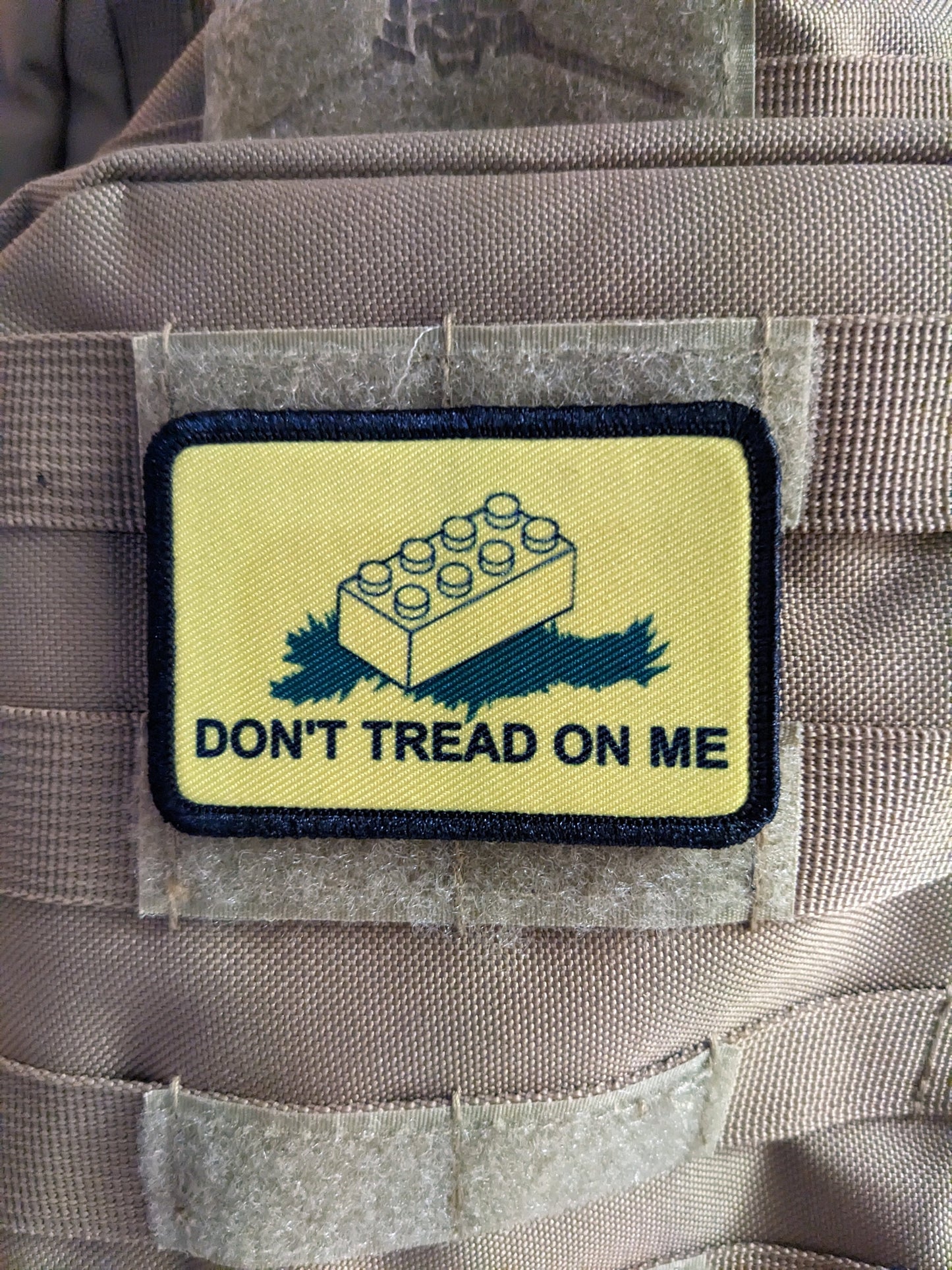 Don't tread on my brick joke Gadsden flag meme 2"x3" removable morale patch with hook and loop backing