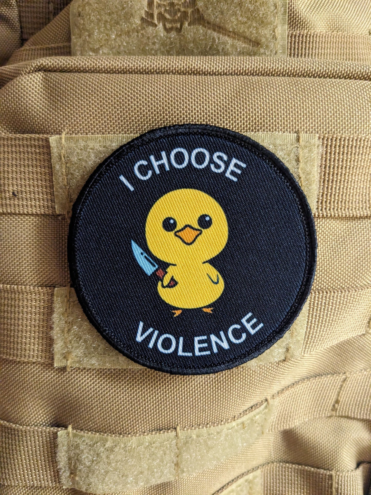 Cute duckling I choose violence meme 3" circle removable morale patch with hook and loop backing