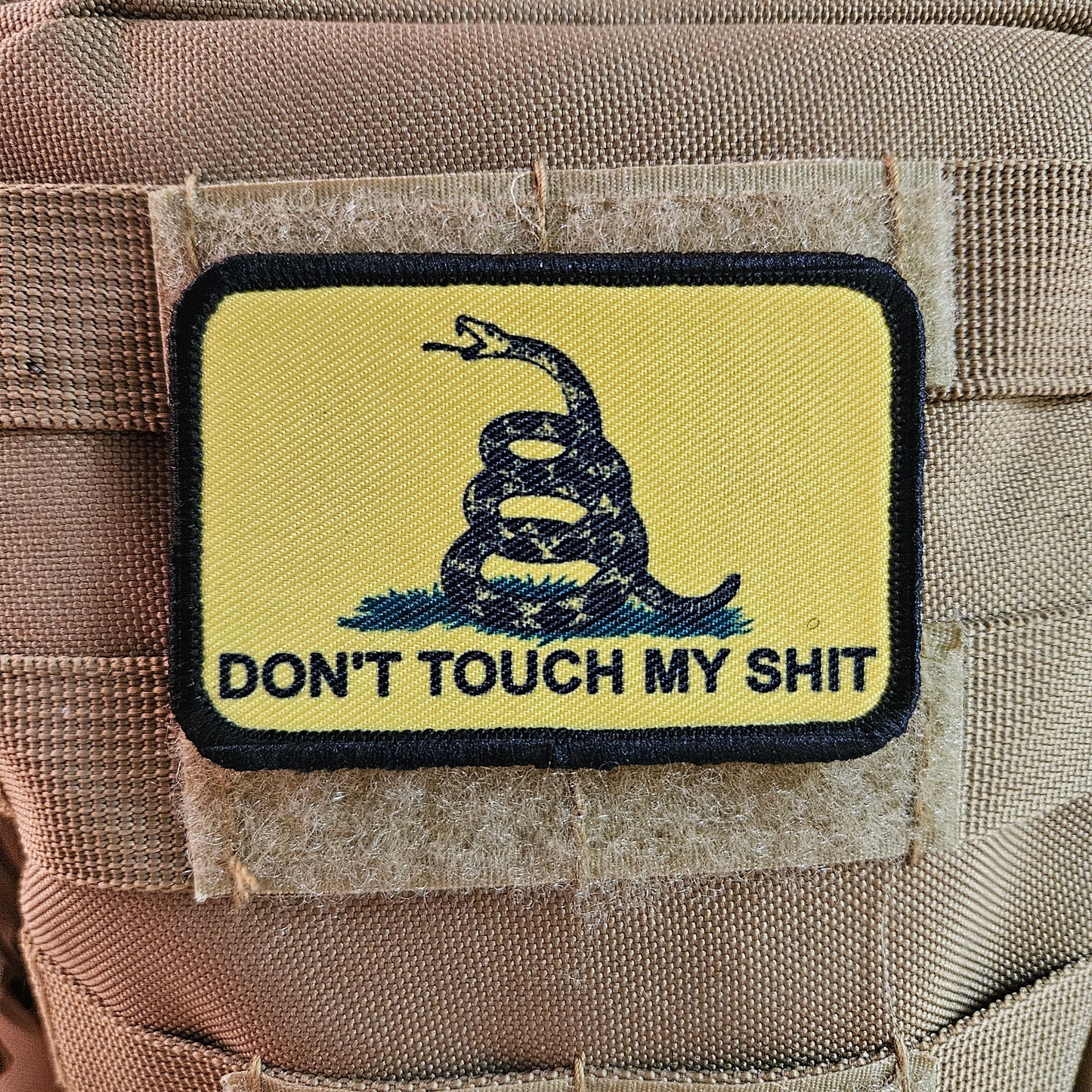 Gadsden flag don't touch my shit meme 2"x3" morale patch with hook and loop backing