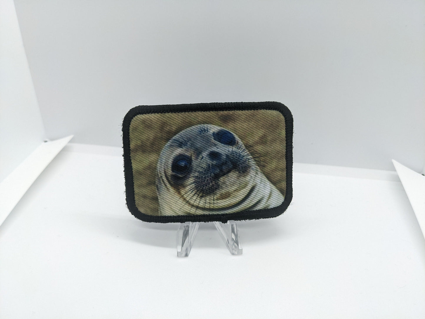 Awkward Seal meme 2"x3" morale patch with hook and loop backing removable