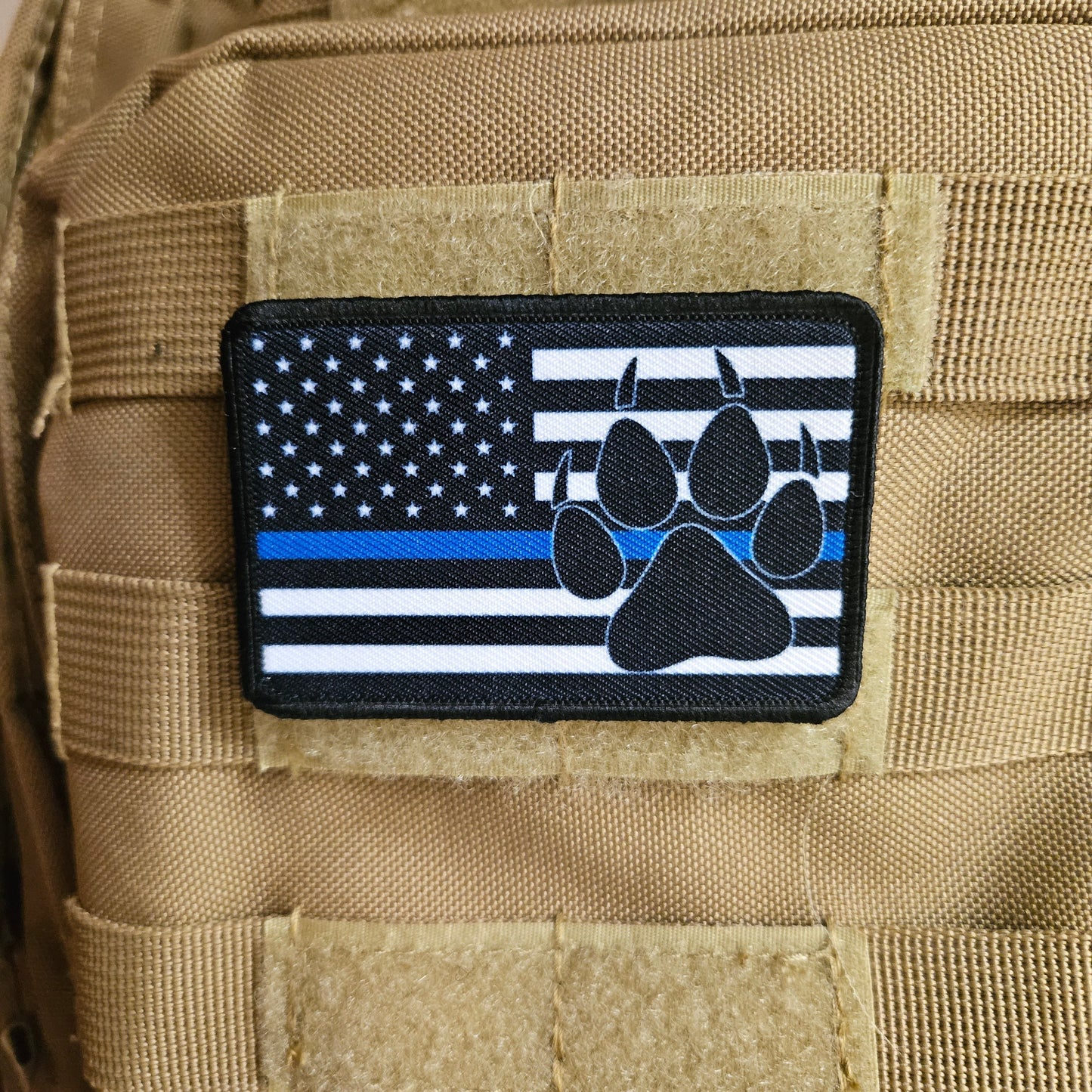 K-9 officer blue line flag and paw patch 2"x3" removable morale patch with hook and loop backing