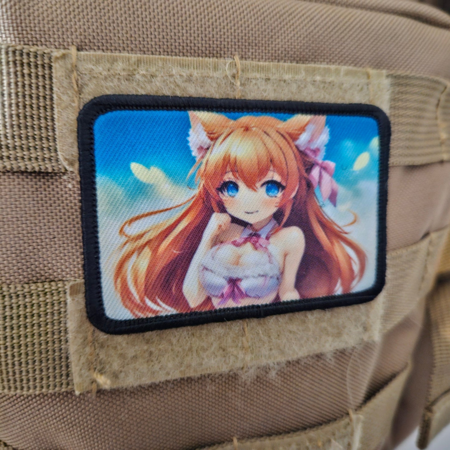Fox girl waifu Sexy Anime girl cleavage bikini 2"x3" removable morale patch with hook and loop backing