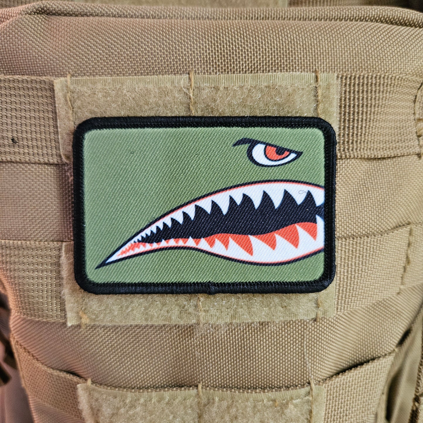 Flying tiger shark teeth army navy marines air force 2"x3" morale patch with hook and loop for hat