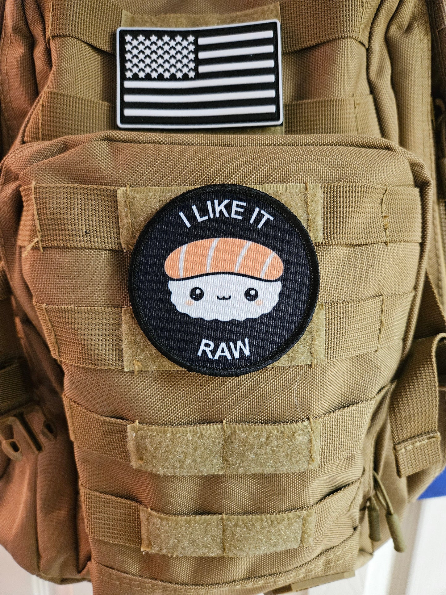 I like is raw sushi lover nigiri meme 3" circle removable morale patch with hook and loop backing