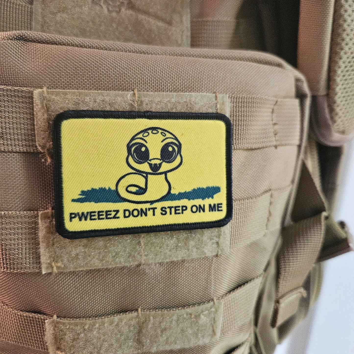 Cute anime pweeez dont step on me Gadsden flag meme 2"x3" removable morale patch with hook and loop backing