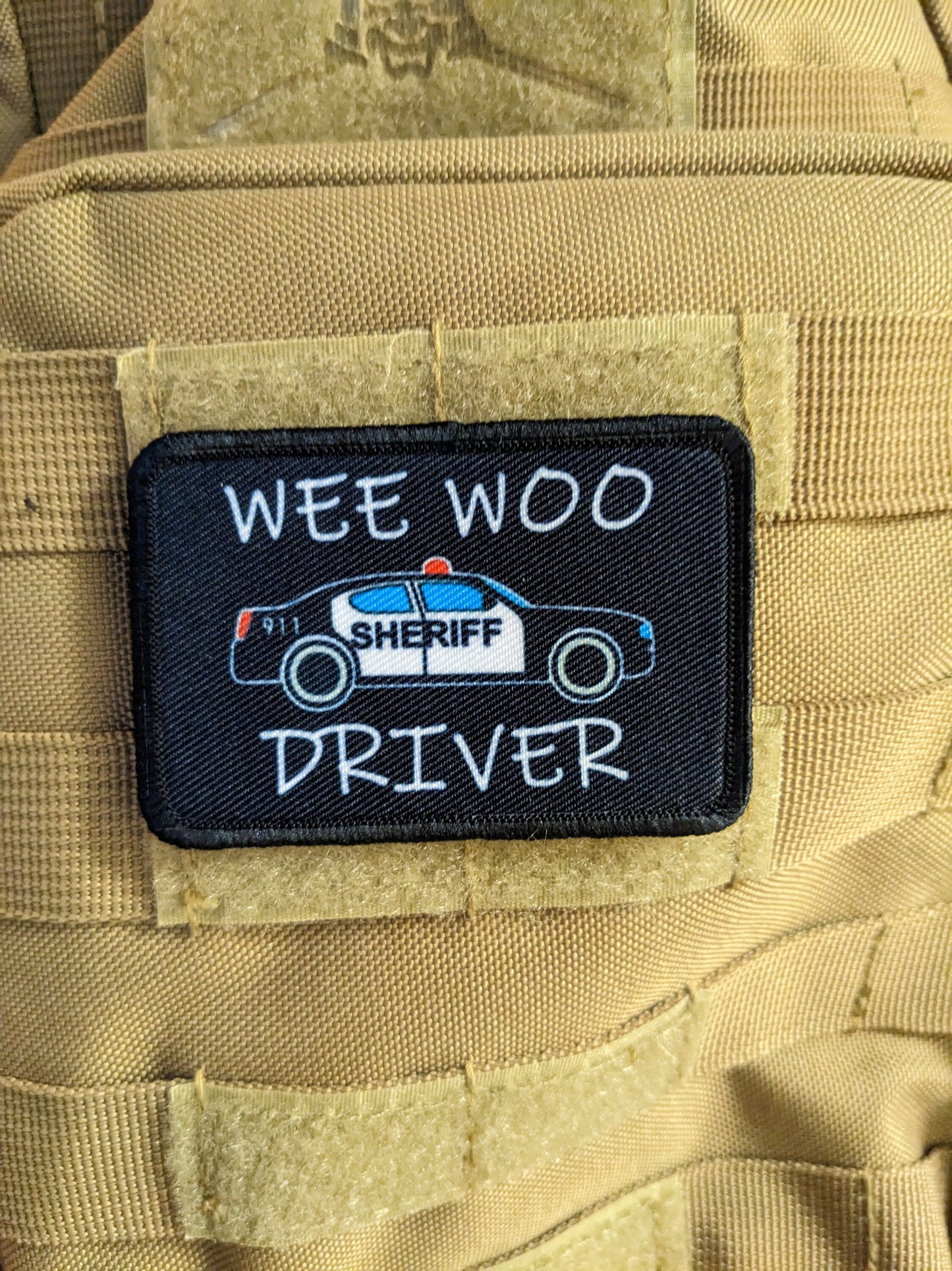 SHERIFF Wee woo driver sheriff department car driver funny 2"x3" removable morale patch with hook and loop backing