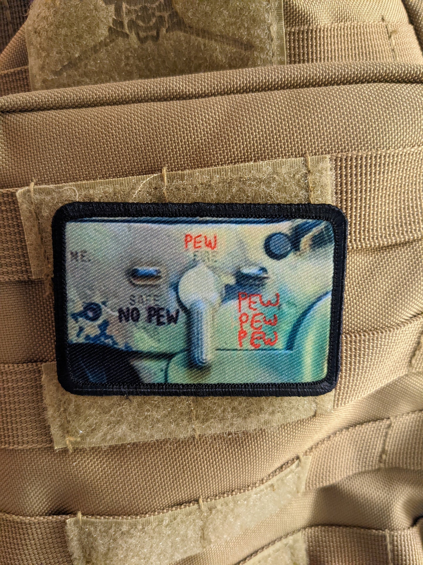 Pew pew pew safety m4 meme 2"x3" morale patch with hook and loop backing