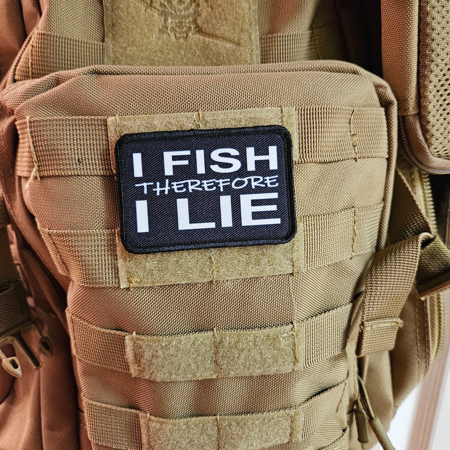 I fish therefore I lie meme funny 2"x3" morale patch with hook and loop backing