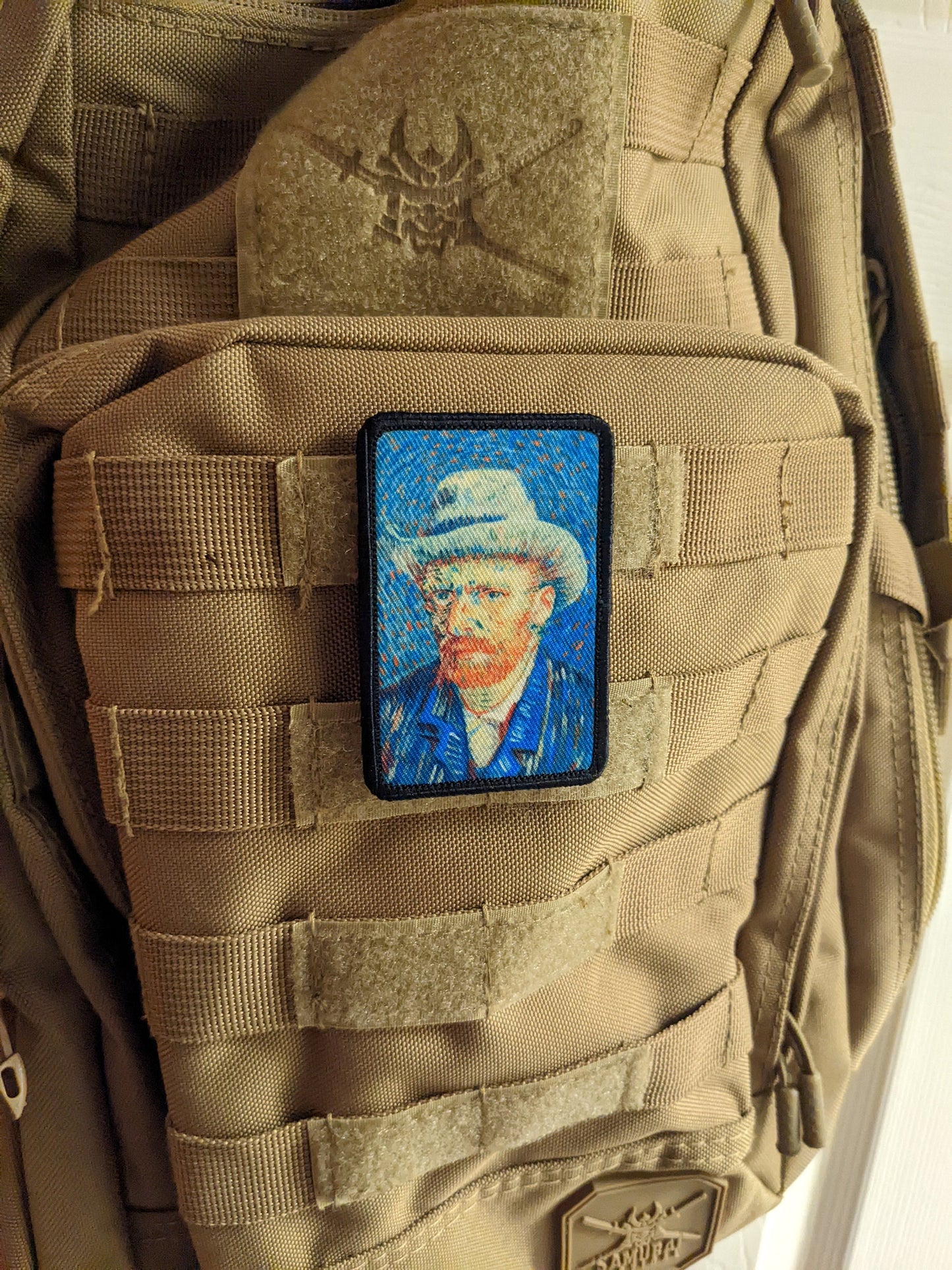 Self portrait gray felt hat Vincent van Gogh 2"x3" morale patch with hook and loop backing