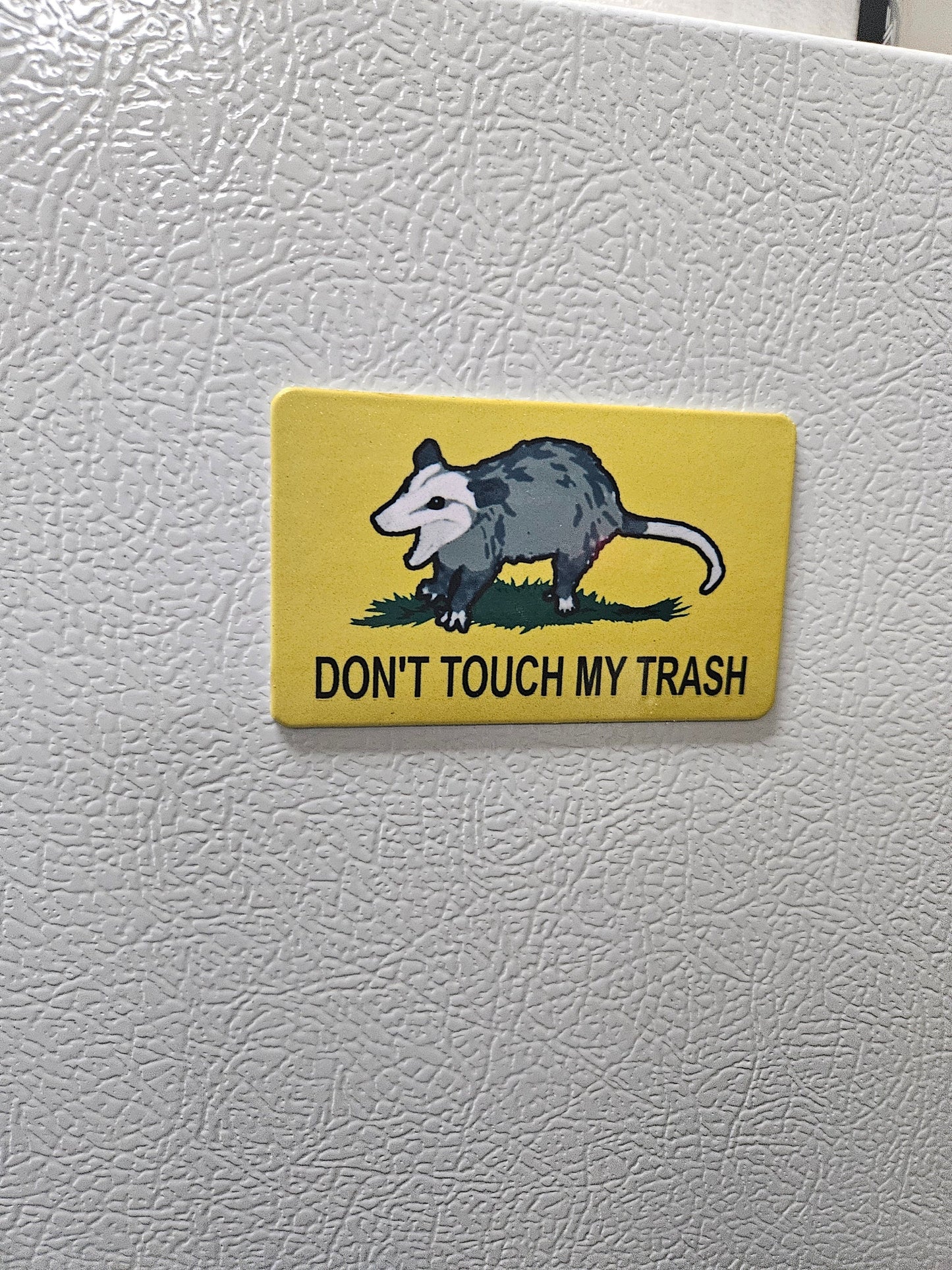 Don't touch my trash Possum Gadsden flag parody fridge magnet x3. 2x3.5" dimensions