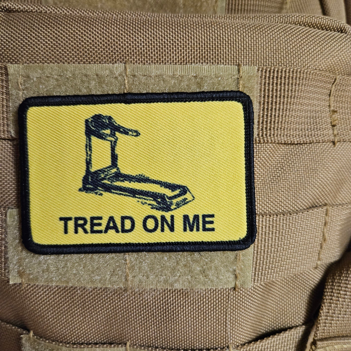 Tread on me treadmill Gadsden flag meme 2"x3" removable morale patch with hook and loop backing