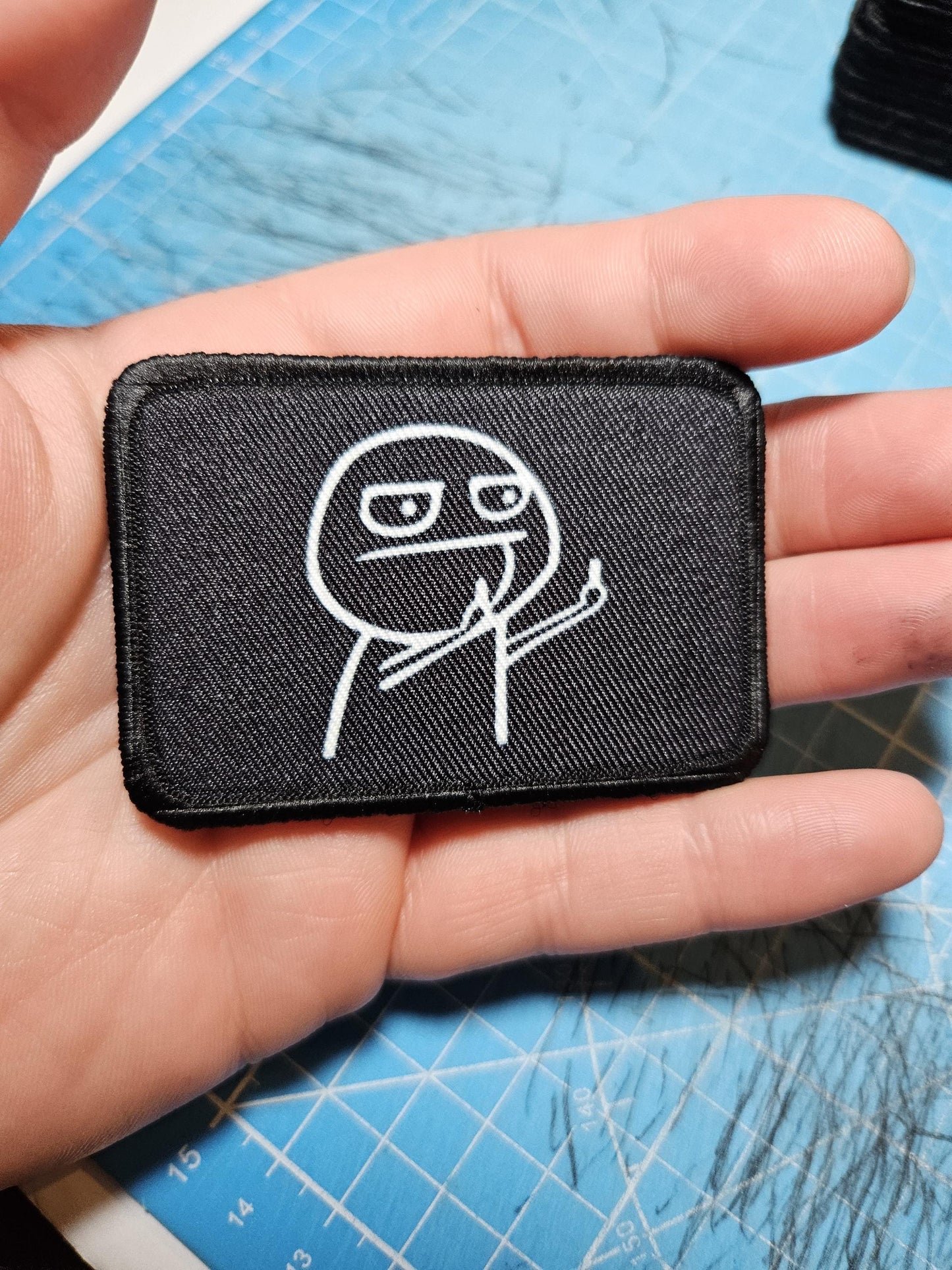 Double middle finger guy meme 2"x3" morale patch with hook and loop backing