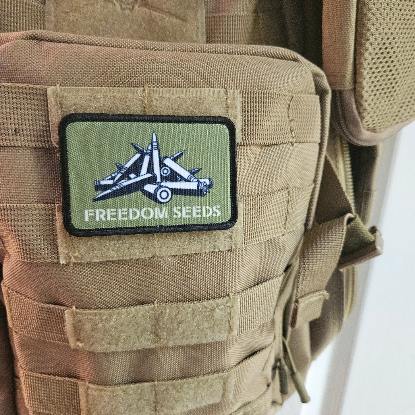 Freedom seeds meme 2"x3" removable morale patch with hook and loop backing