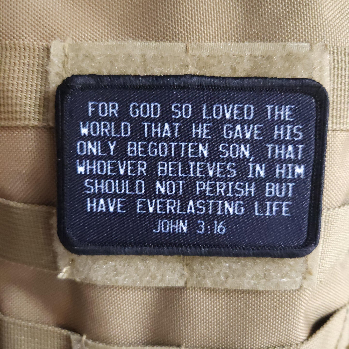 John 3:16 bible verse 2"x3" morale patch with hook and loop backing