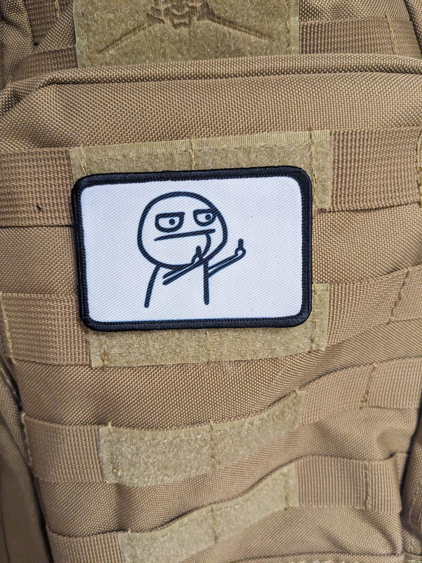 Double middle finger guy meme white background 2"x3" morale patch with hook and loop backing
