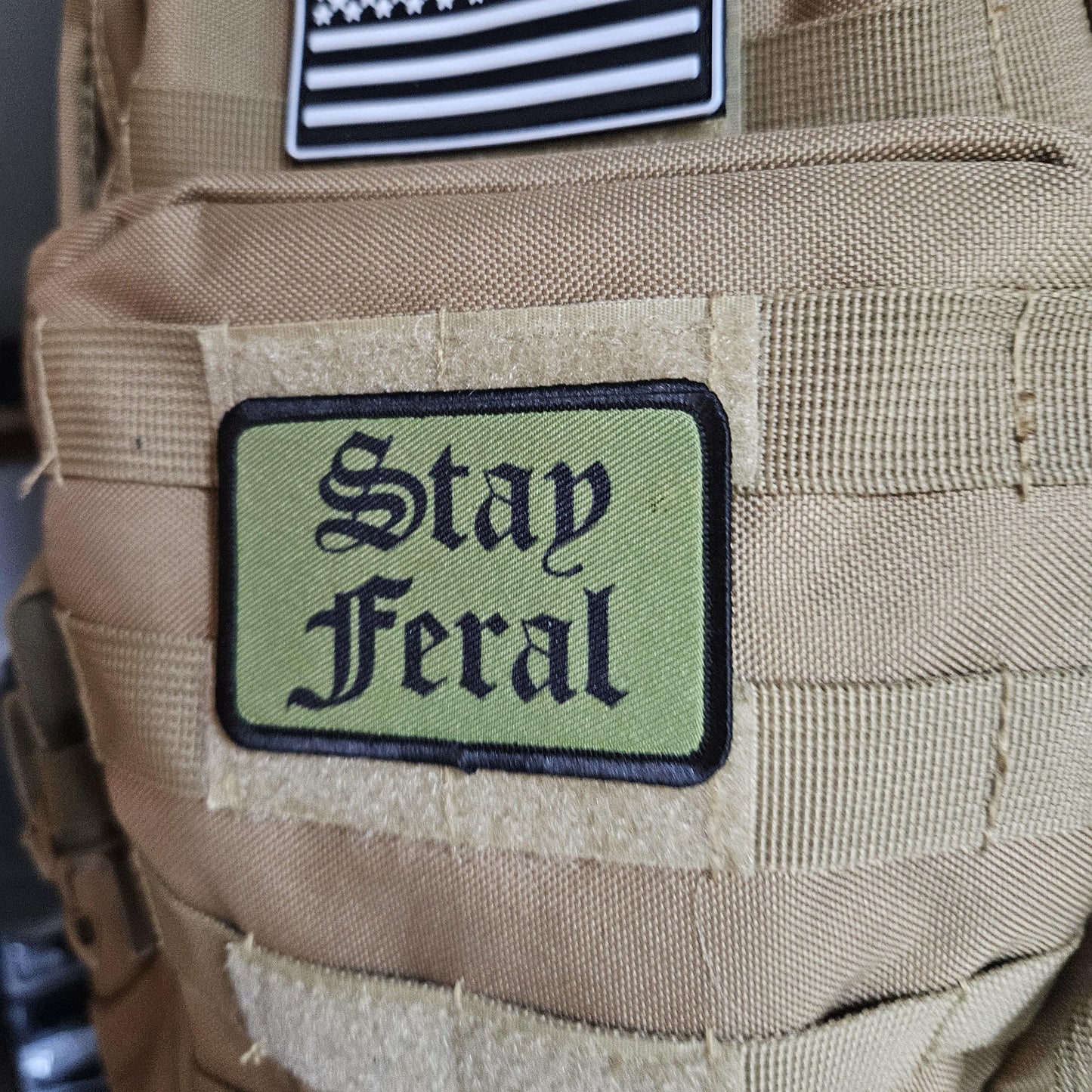 Feral girls and boys meme OD green 2"x3" morale patch with hook and loop backing