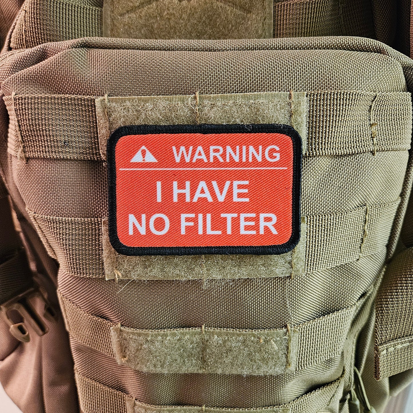 Warning i have no filter 2"x3" removable morale patch with hook and loop backing