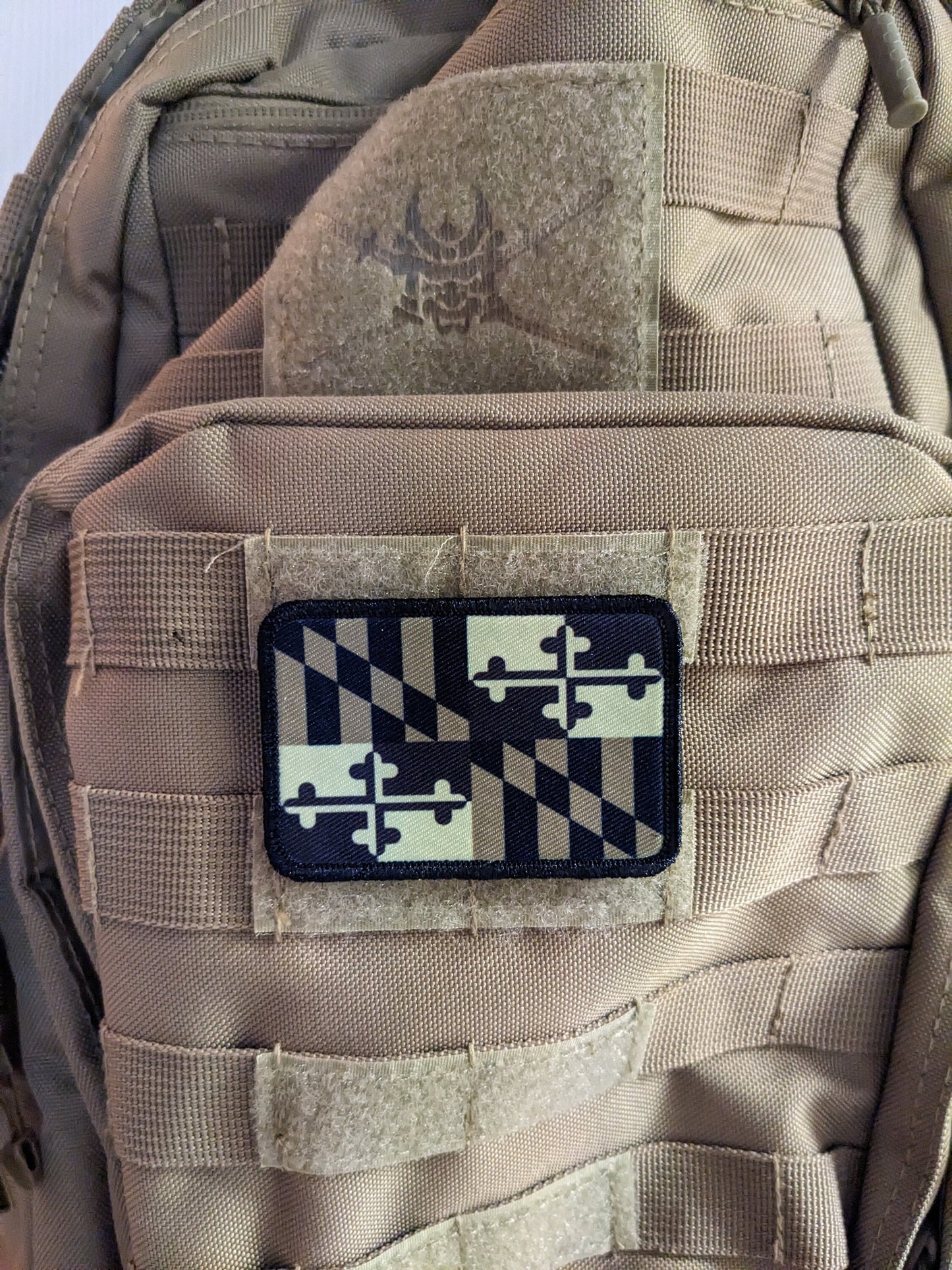 Maryland Flag tan 2"x3" morale patch with hook and loop for hat