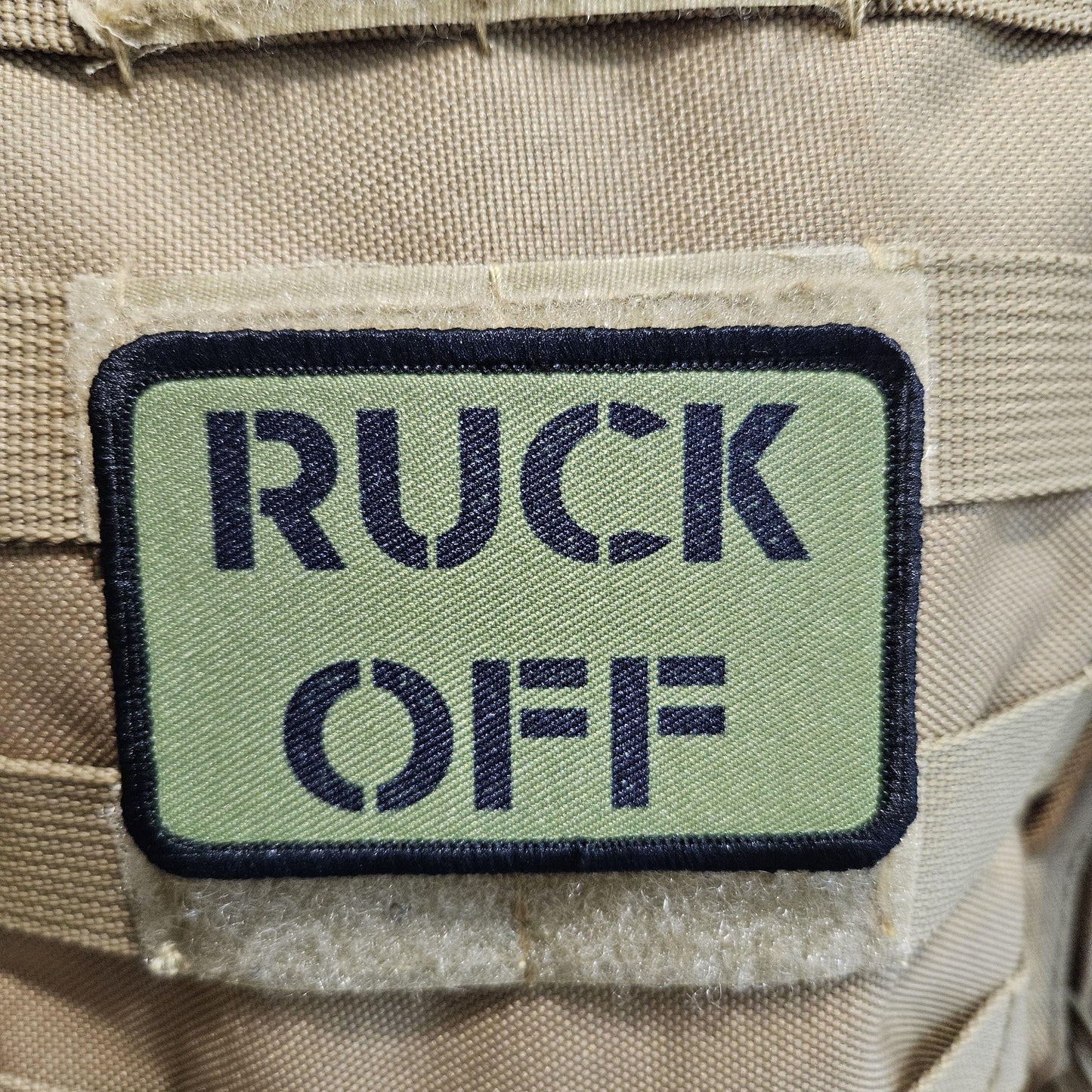 Ruck off rucksack joke removable patch 2"x3" morale patch with hook and loop backing green