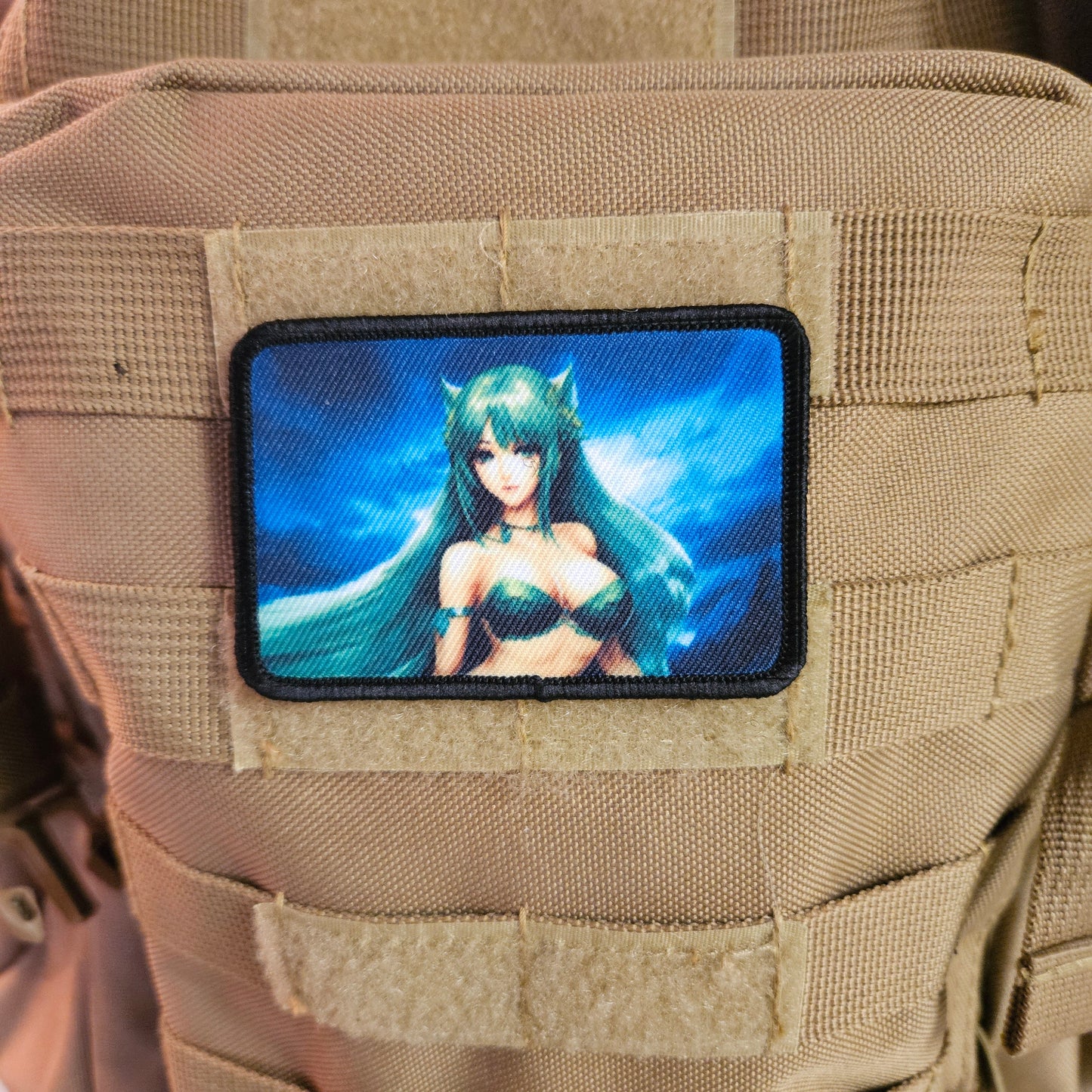 Green hair waifu Sexy Anime girl cleavage bikini 2"x3" removable morale patch with hook and loop backing