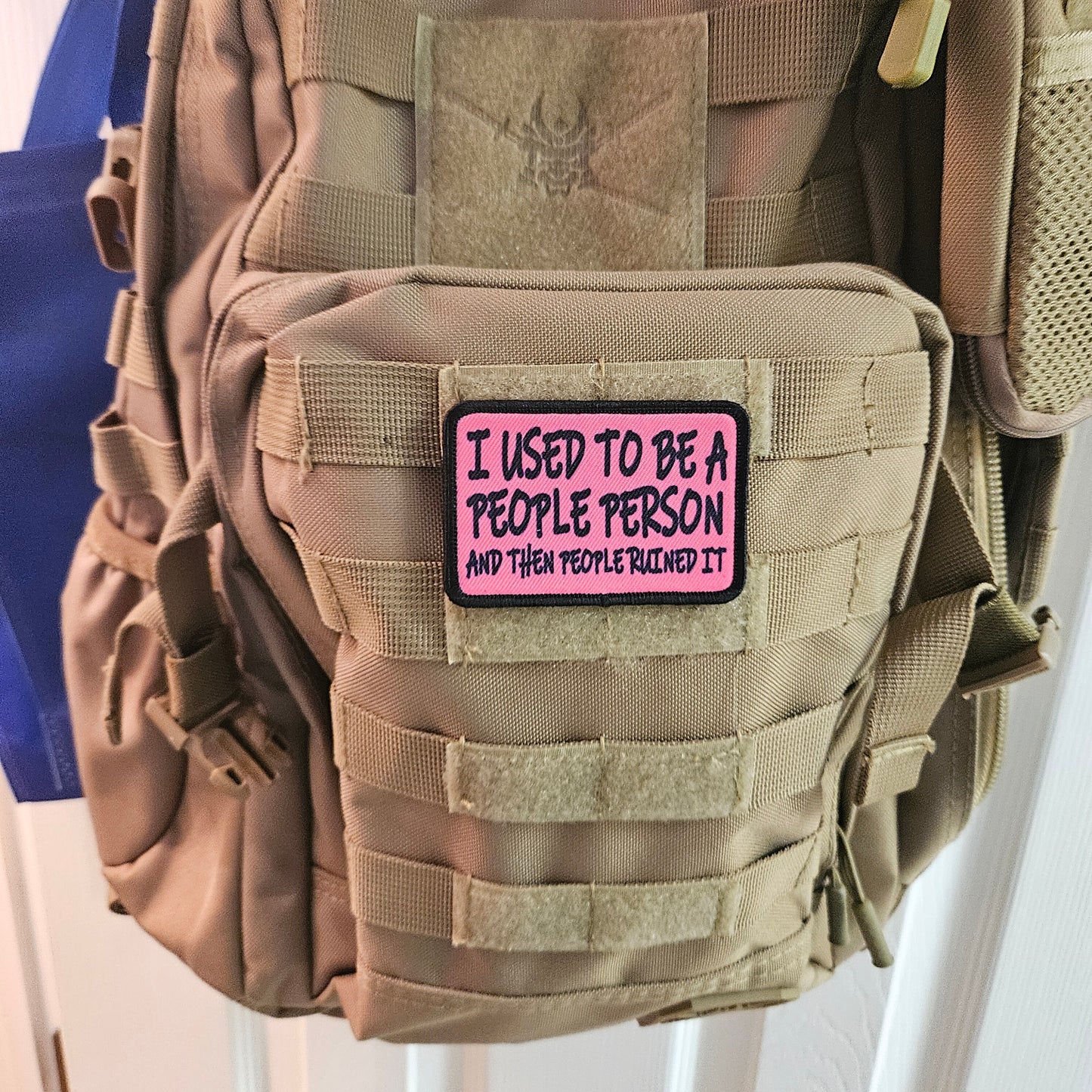 I used to be a people person and then people ruined it meme pink 2"x3" removable morale patch with hook and loop backing