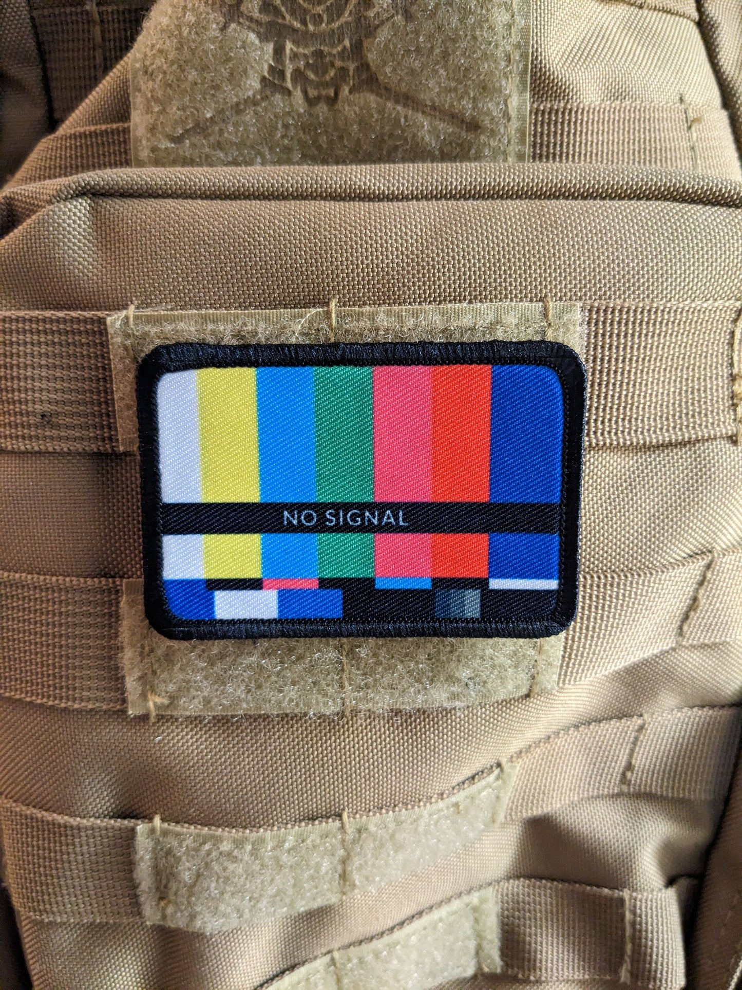 No signal late night tv joke meme 2"x3" morale patch with hook and loop backing