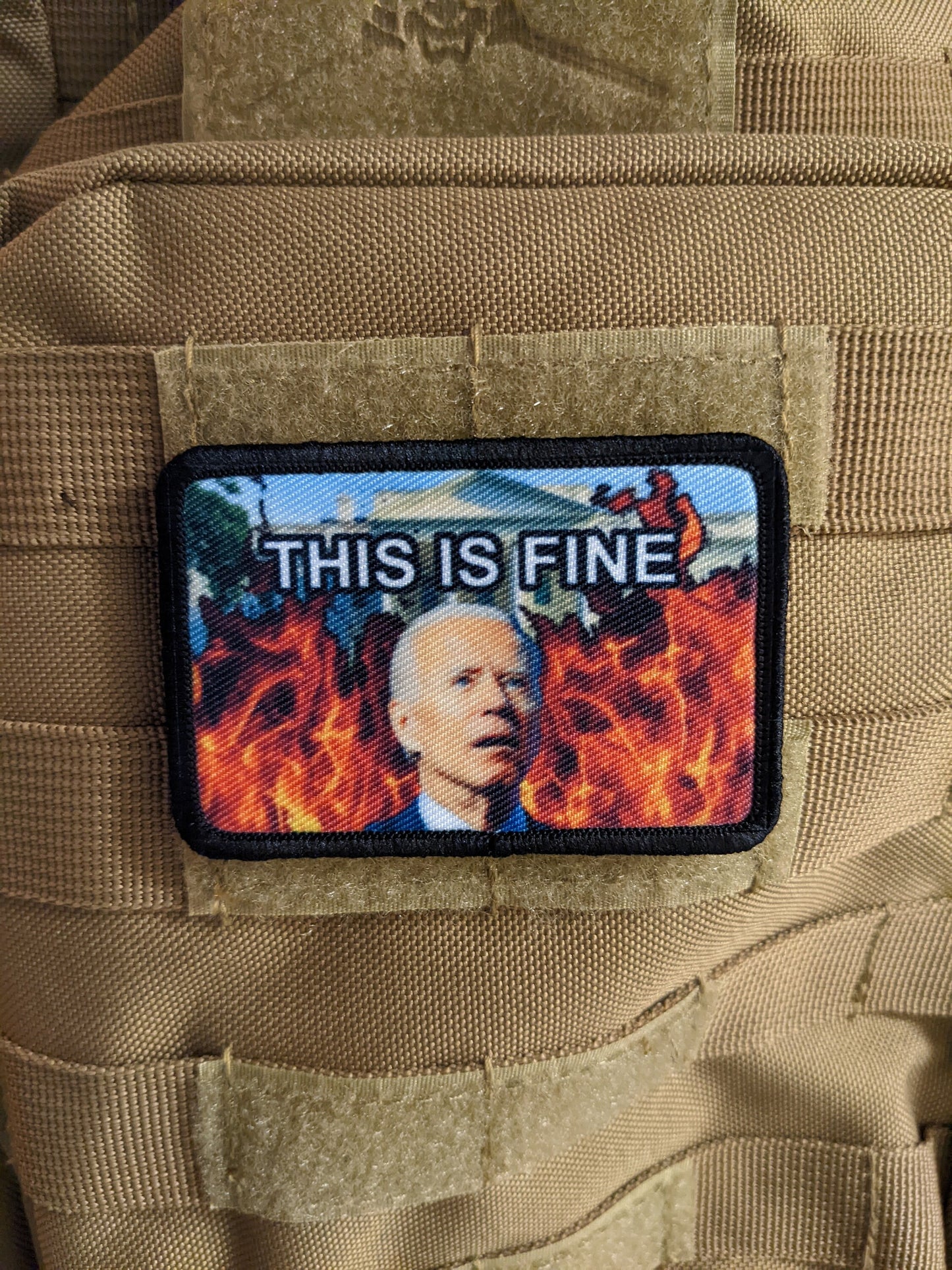 Joe Biden this is fine biden sucks meme 2"x3" removable morale patch with hook and loop backing