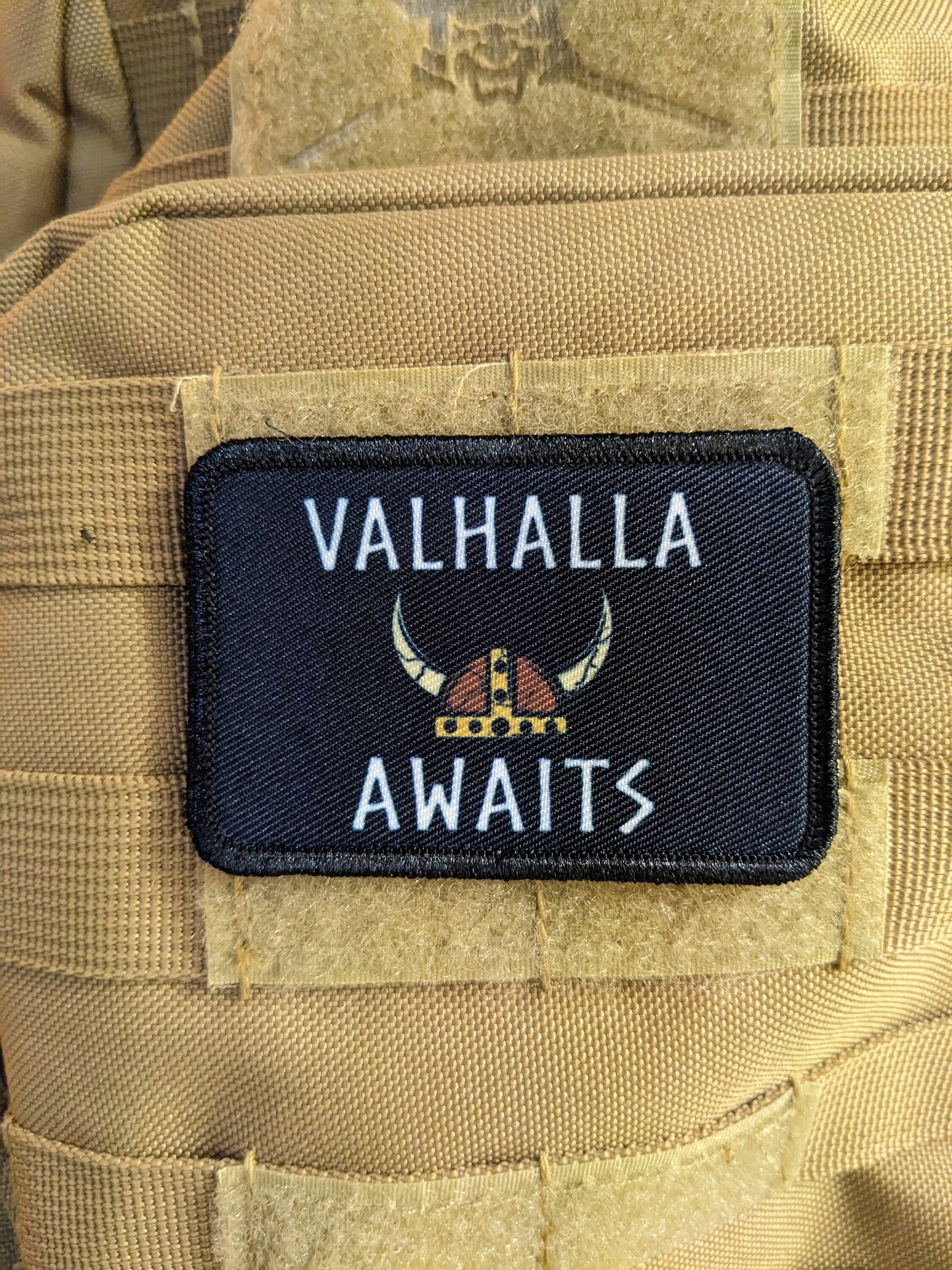 Valhalla awaits Viking Norse 2"x3" morale patch with hook and loop backing