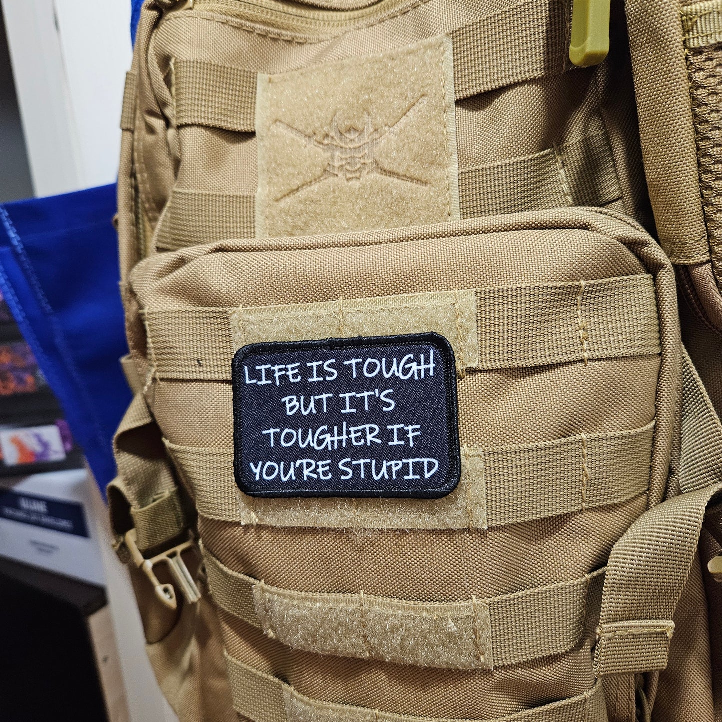 Life is tough, but it's tougher if you're stupid army military navy funny 2"x3" morale patch with hook and loop backing black background