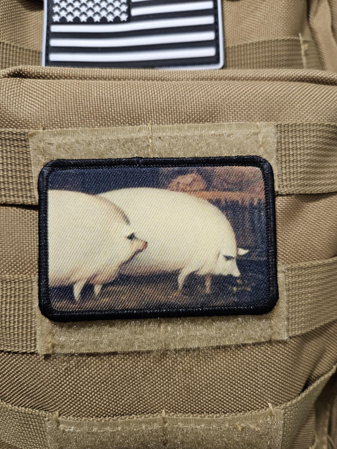 a pair of pigs brother may i have some oats meme 2"x3" removable morale patch with hook and loop backing