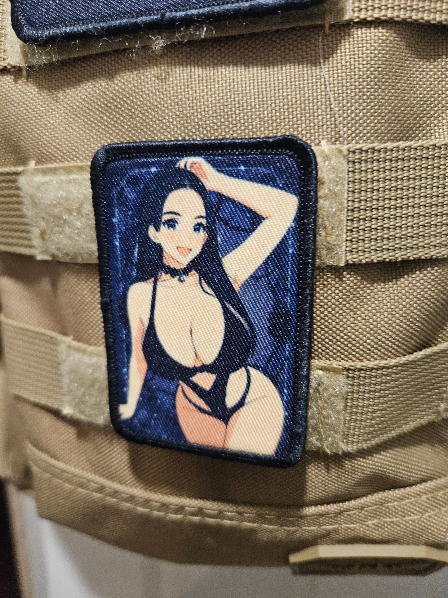 Anime big kitty goth chick 2"x3" removable morale patch with hook and loop backing