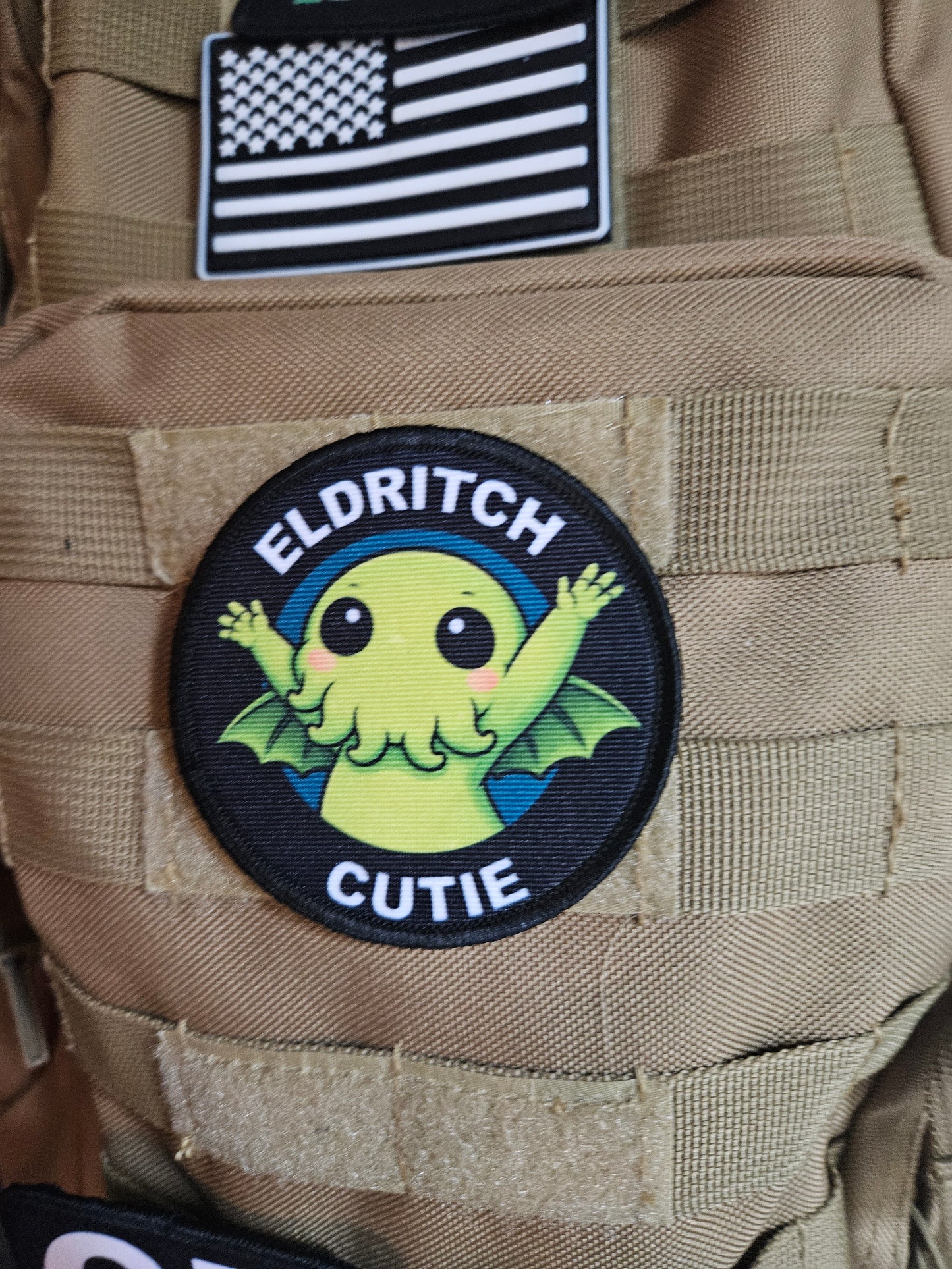 Eldritch cutie cthulhu meme 3" circle removable morale patch with hook and loop backing