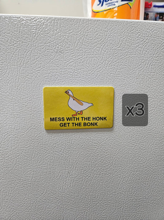 Funny mess with the honk get the bonk Gadsden flag parody fridge magnet x3.   2x3.5" dimensions