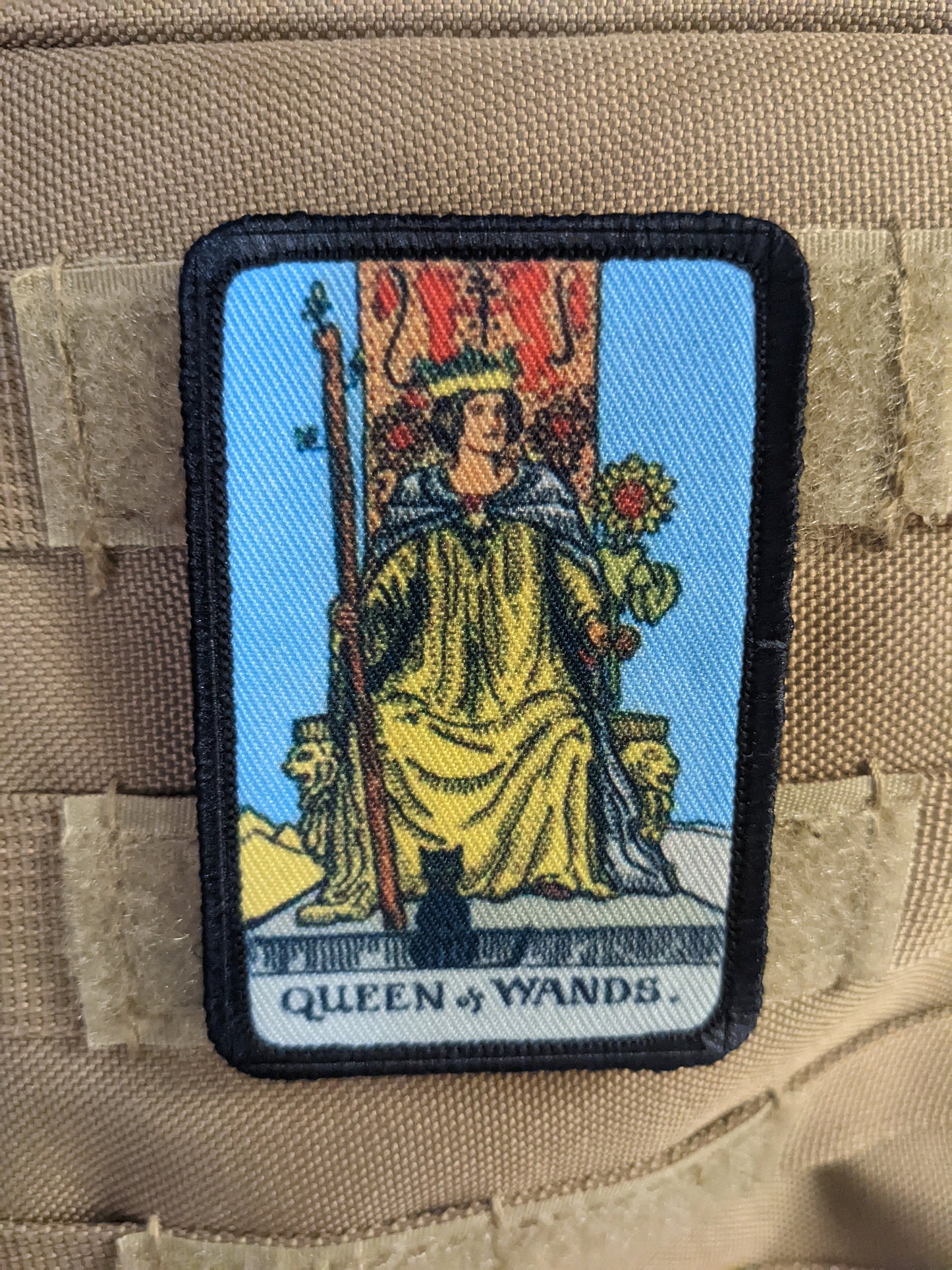 Queen of wands tarot card special forces military  2"x3" morale patch with hook and loop backing