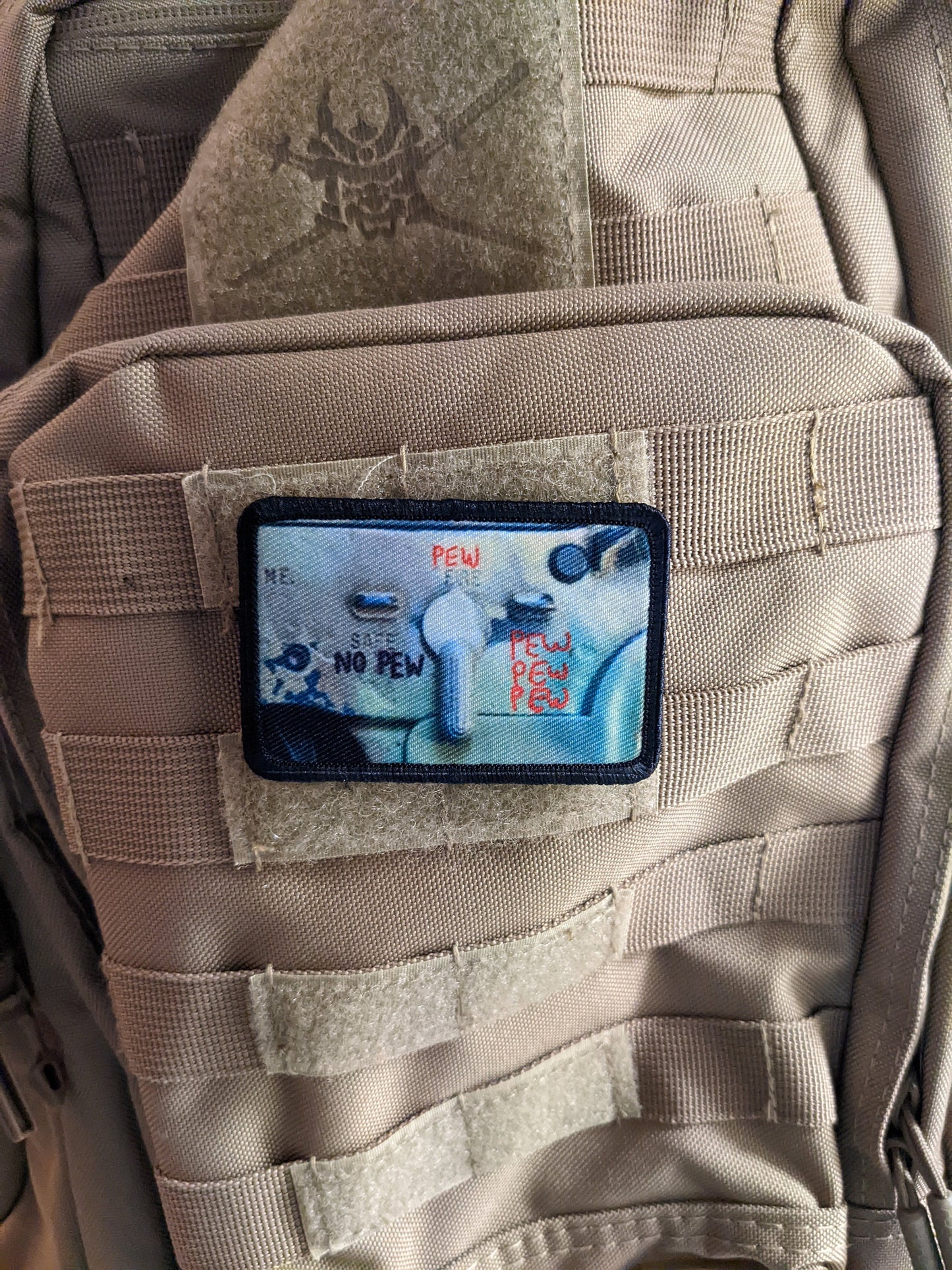 Pew pew pew safety m4 meme 2"x3" morale patch with hook and loop backing