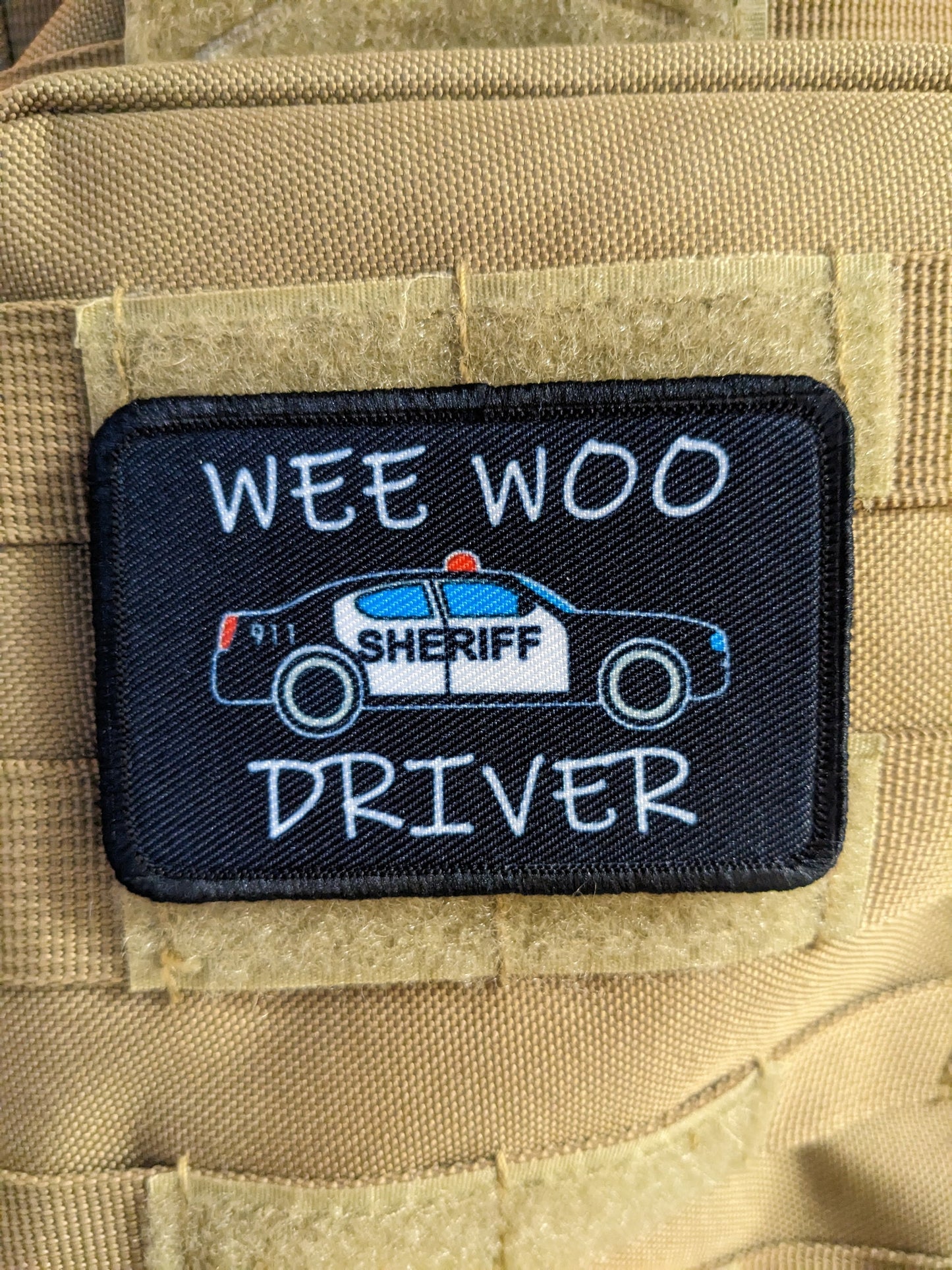 SHERIFF Wee woo driver sheriff department car driver funny 2"x3" removable morale patch with hook and loop backing