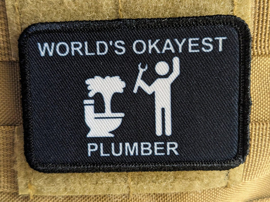 World's okayest plumber blue collar welding 2"x3" morale patch with hook and loop backing