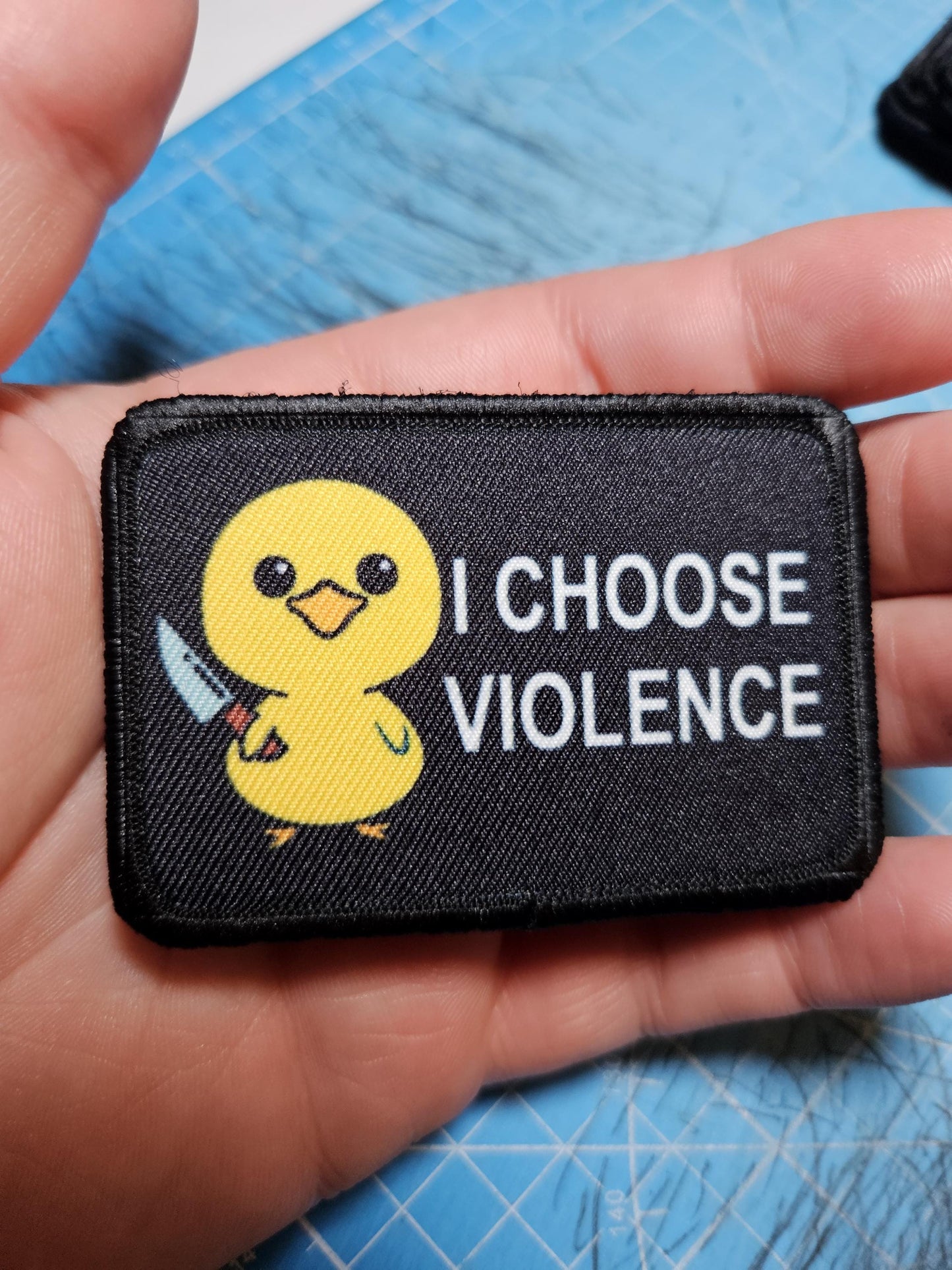 Cute I choose violence duckling meme 2"x3" morale patch with hook and loop backing