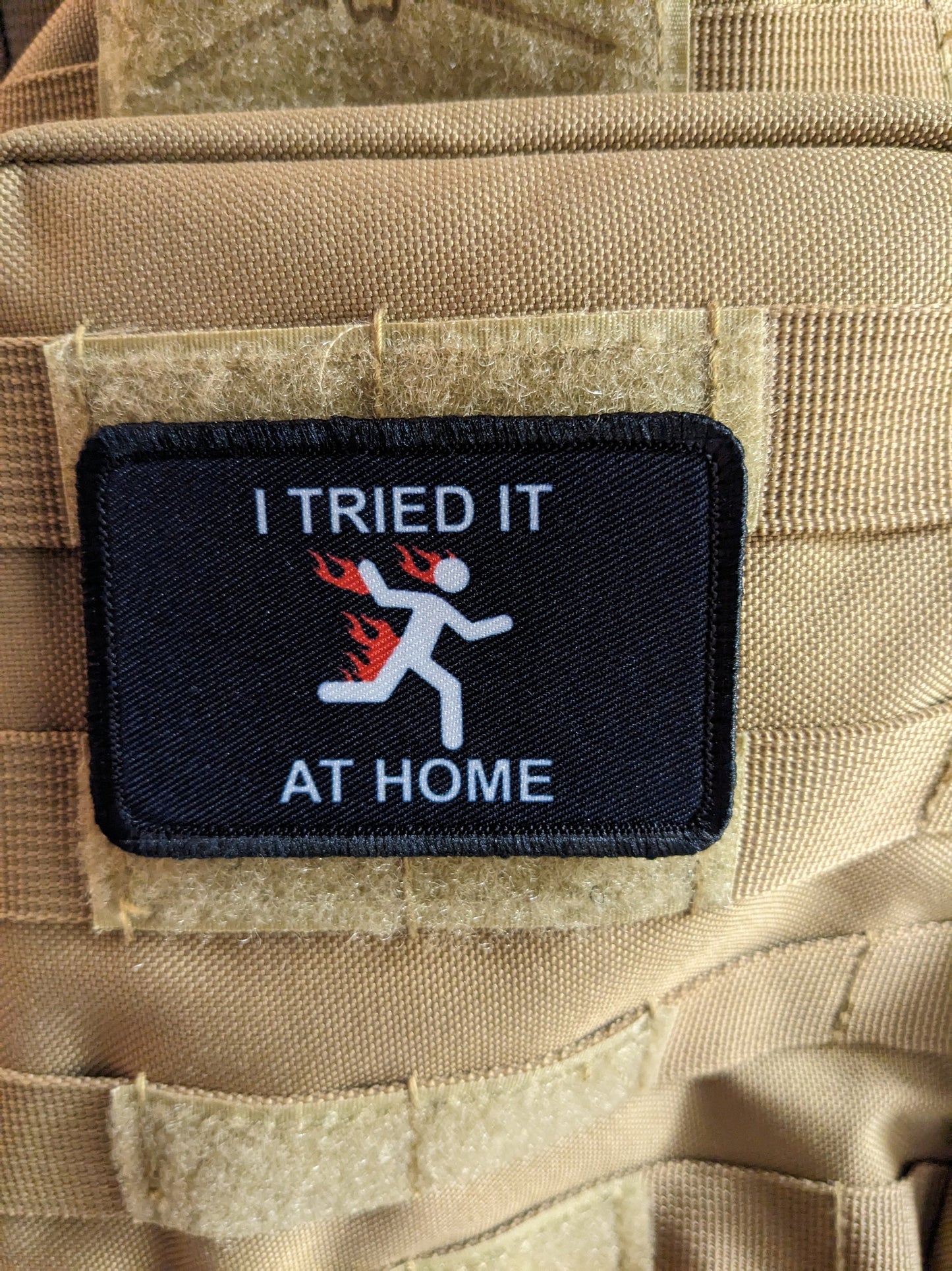 Don't try this at home joke meme  2"x3" morale patch with hook and loop backing