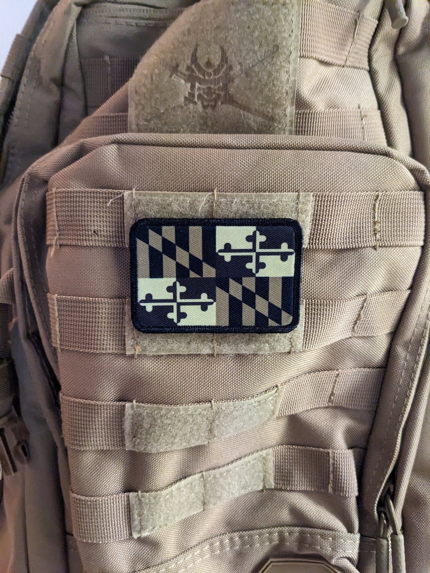 Maryland Flag tan  2"x3" morale patch with hook and loop for hat