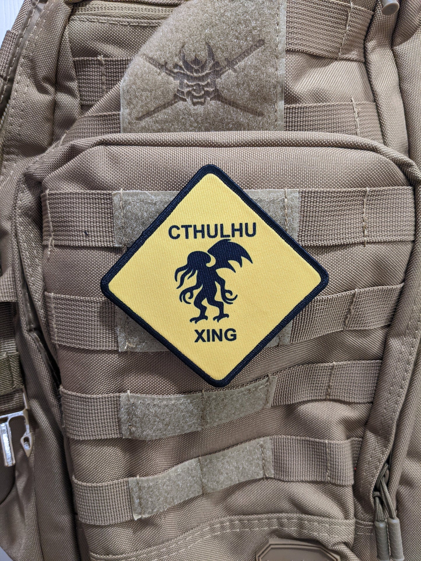 Cthulhu crossing hp Lovecraft funny joke  3"x3" square removable morale patch with hook and loop backing